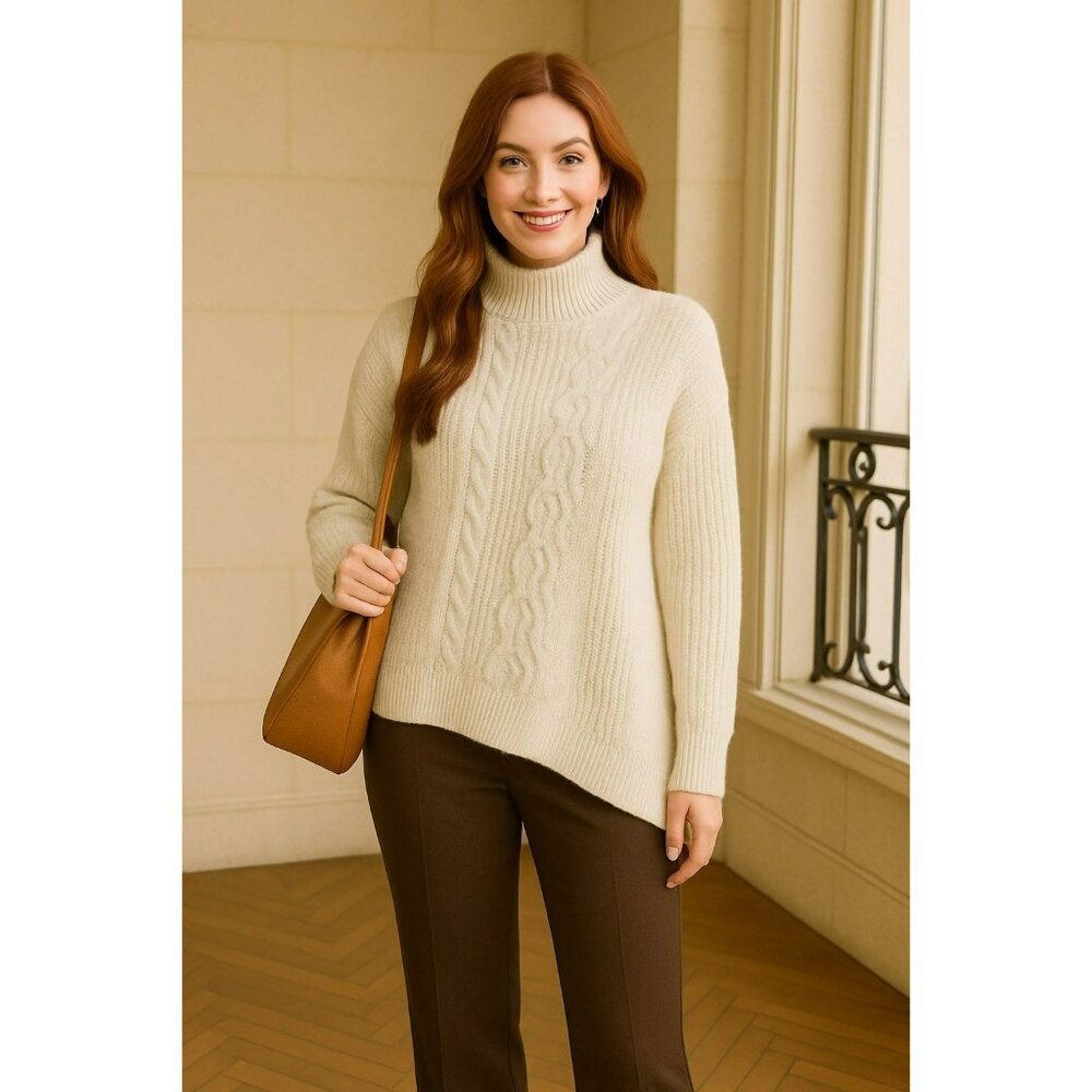 Vince Womens Small Cable Knit Turtleneck Sweater Cream